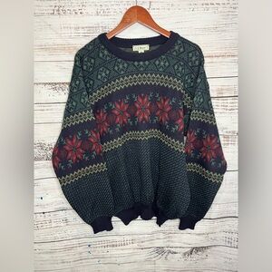LL Bean Norwegian Snowflake Wool Sweater VTG 90s Nordic Made In Ireland Large